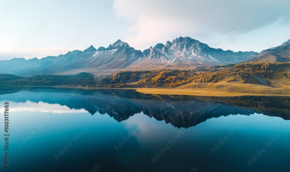 Aerial view of mountain with reflection in water Aerial view of mountain with reflection in water