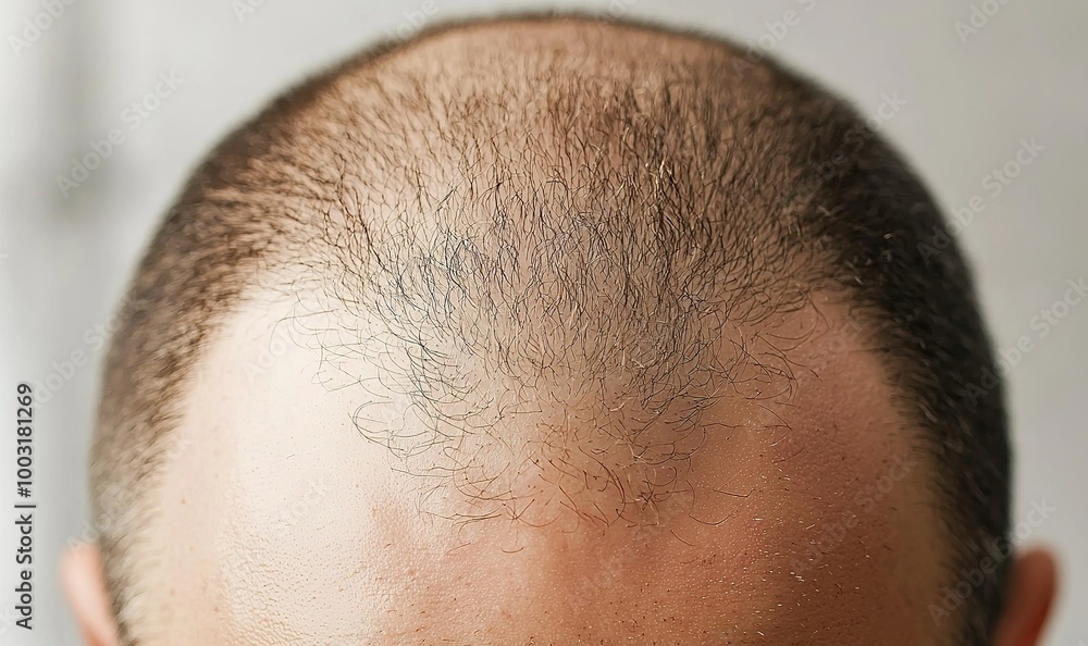 Exploring the realities of male pattern baldness in contemporary society with close-up focus on thinning hairline Exploring the realities of male pattern baldness in contemporary society with close-up focus on thinning hairline
