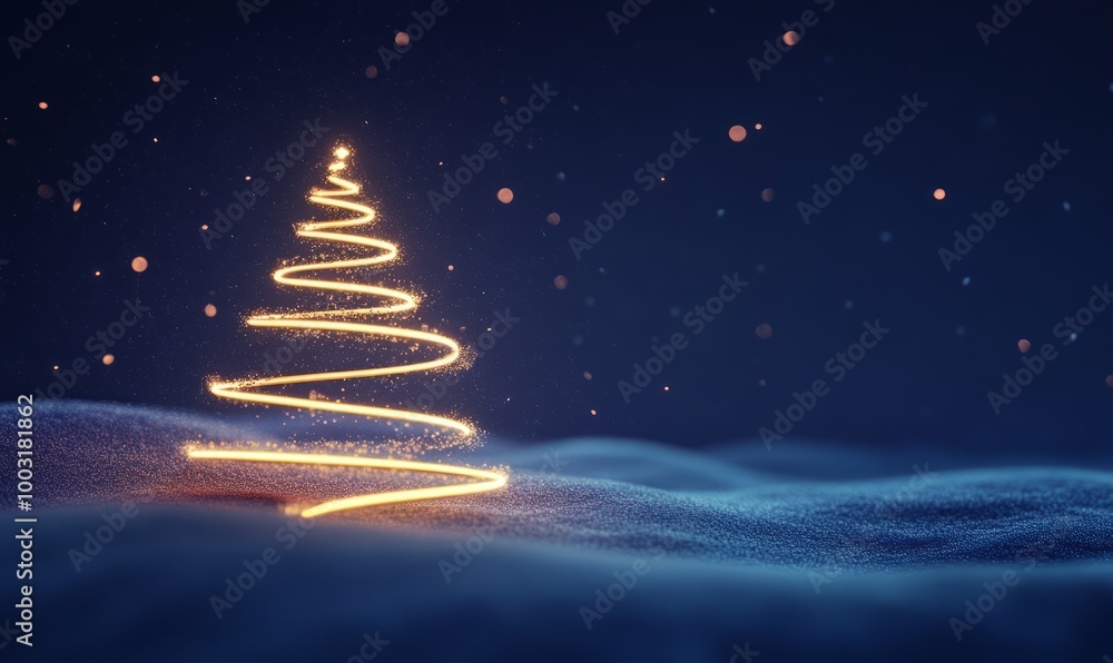 A minimalist Christmas tree composed of glowing geometric lines, set against a deep blue snowy backdrop, with soft snowflakes gently falling in the background. A minimalist Christmas tree composed of glowing geometric lines, set against a deep blue snowy backdrop, with soft snowflakes gently falling in the background.