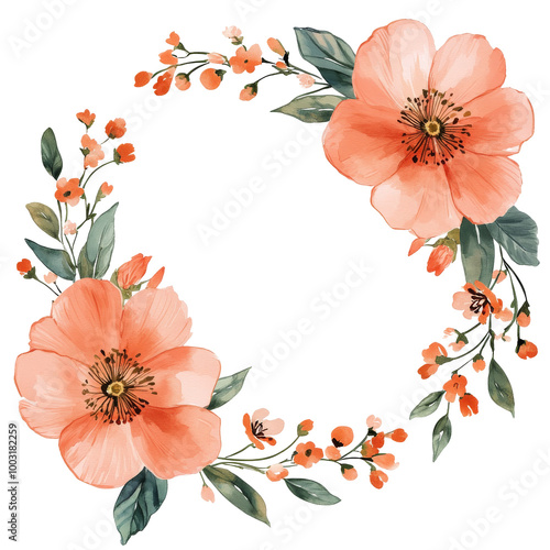 Floral wreath design with pastel roses and greenery in a circular composition