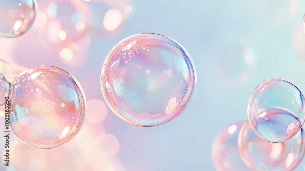 Iridescent soap bubbles on pastel background Iridescent soap bubbles on pastel background