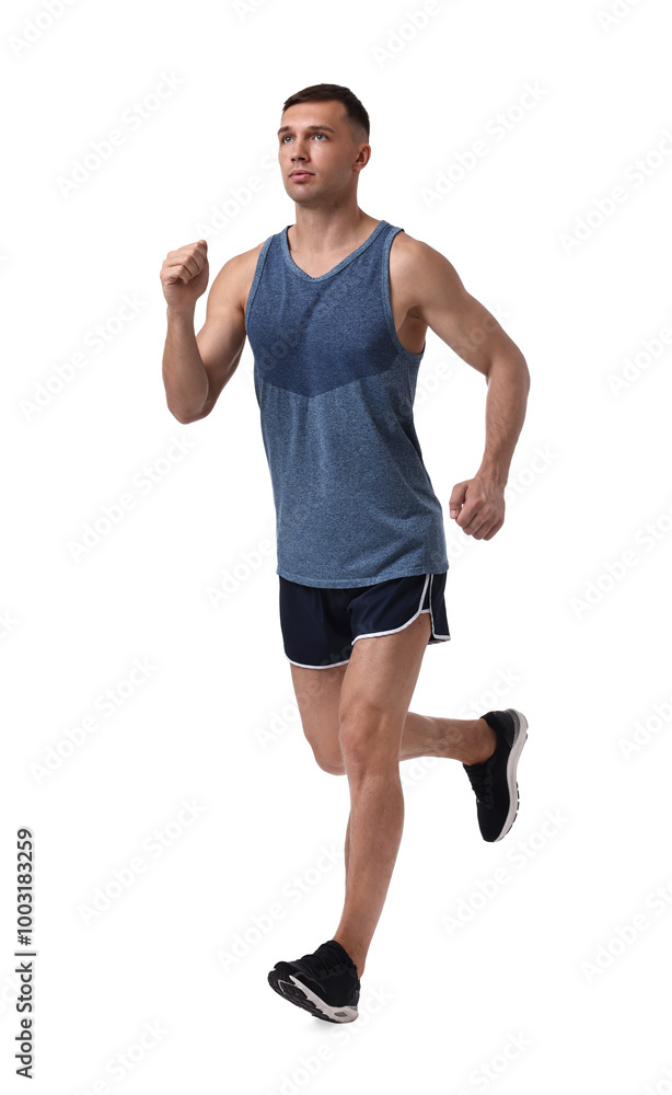 Man in sportswear running on white background Man in sportswear running on white background
