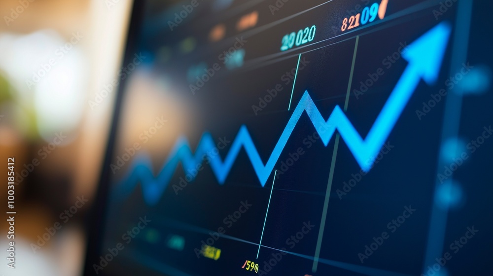 digital composite of business statistics and graph with computer on the background digital composite of business statistics and graph with computer on the background
