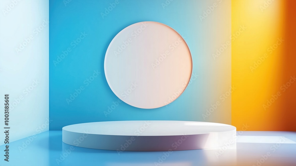 Minimalist display area with circular backdrop Minimalist display area with circular backdrop