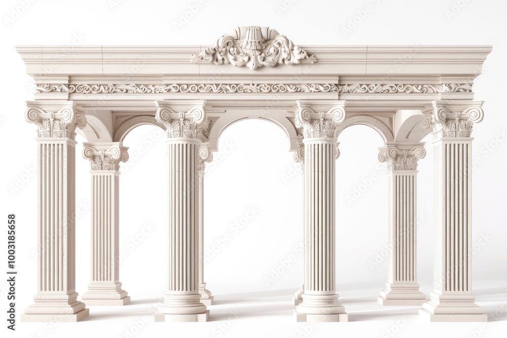 Obraz premium white vintage hallway with marble columns and frames in a classic style