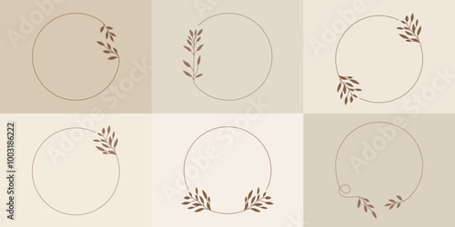 Szablony ramek z wzorem roślinnym w prostym stylu z listkami - zaproszenia ślubne, gratulacje, baby shower, pocztówki, kartki urodzinowe, kartki z życzeniami, dzień kobiet.