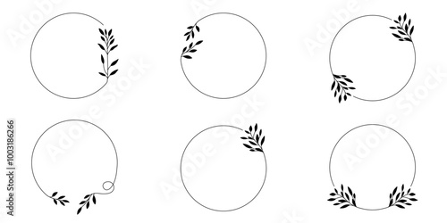 Szablony ramek z wzorem roślinnym motywem w prostym stylu z listkami - zaproszenia ślubne, gratulacje, baby shower, pocztówki, kartki urodzinowe, kartki z życzeniami, dzień kobiet.