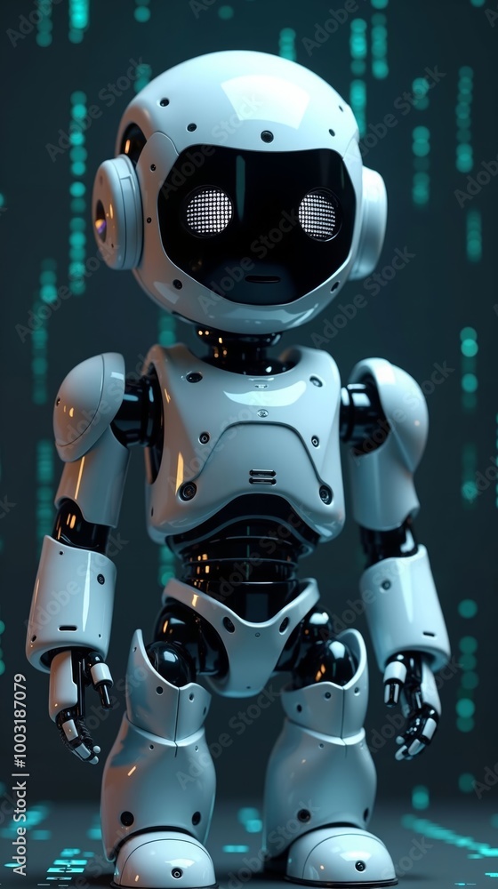 Artistic Machine Learning Robot with Sleek Metallic Body and LED Eyes Artistic Machine Learning Robot with Sleek Metallic Body and LED Eyes