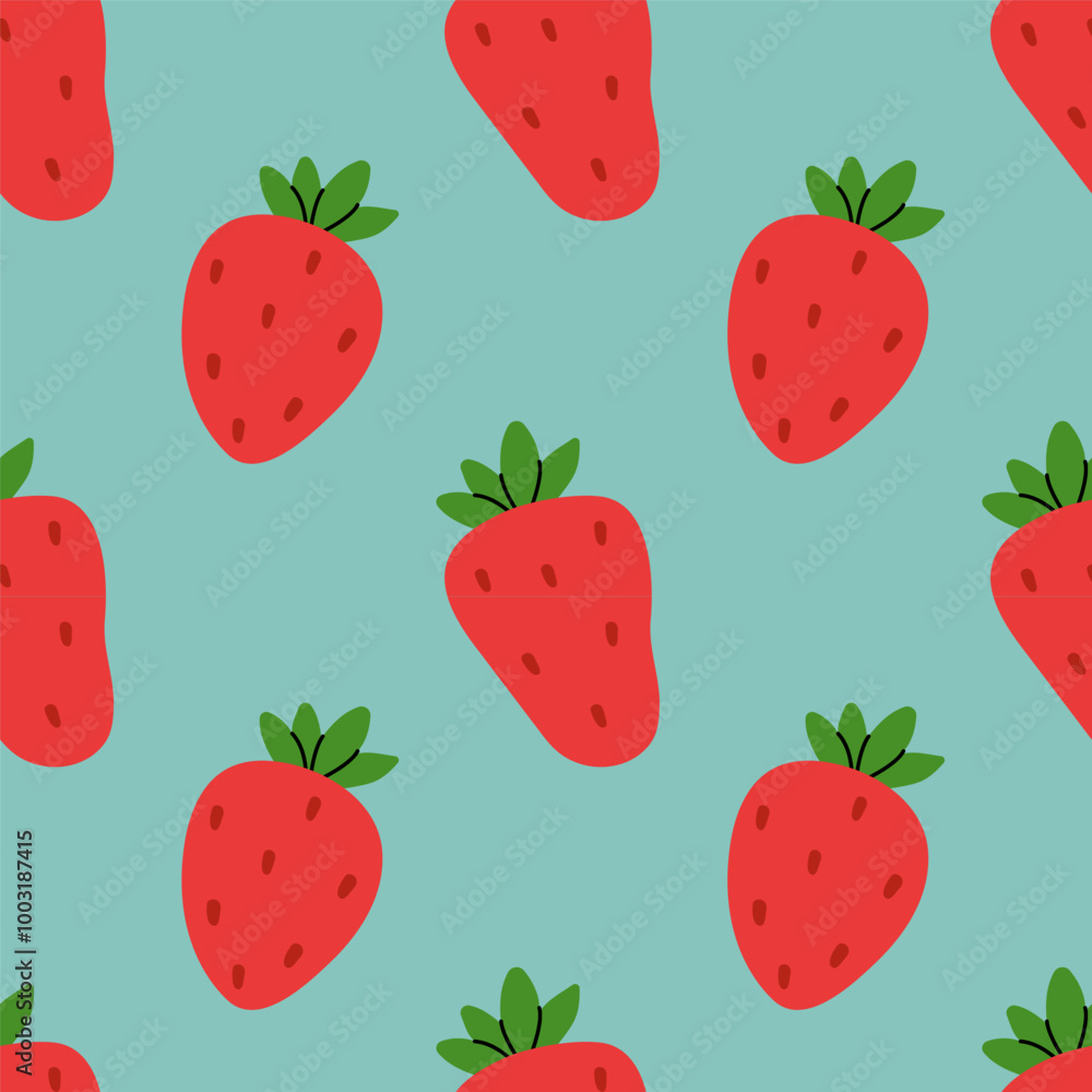 Colorful pattern featuring strawberries on a light blue background for playful design inspiration Colorful pattern featuring strawberries on a light blue background for playful design inspiration