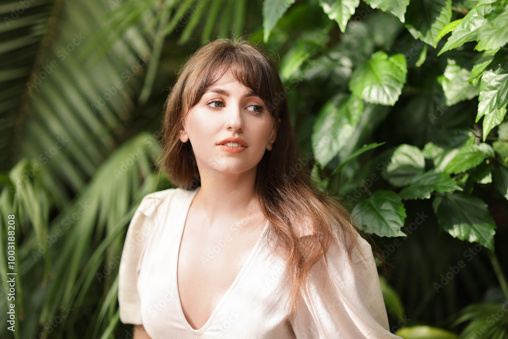 Portrait of beautiful woman in tropical forest Portrait of beautiful woman in tropical forest