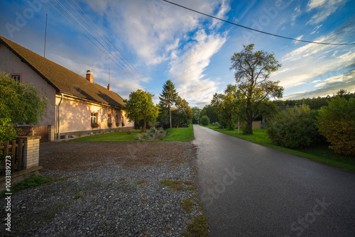 Beatiful sunset in village Kleny, near the Rozkos lake photo