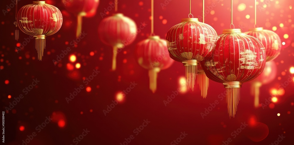 Chinese new year banner template design with lanterns, clouds background Chinese new year banner template design with lanterns, clouds background