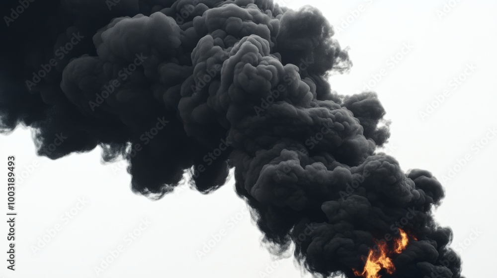 Thick black smoke rising with flames in Thick black smoke rising with flames in