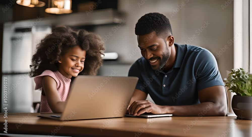 Father and daughter doing homework at home. Father and daughter doing homework at home.