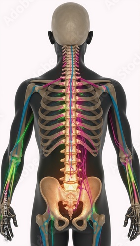 Illustration depicts human spine degeneration due to disc issues photo