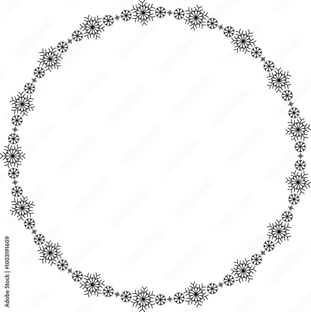 Snowflake circle frame. Winter snowflake round border. Snowflake circle frame. Winter snowflake round border.