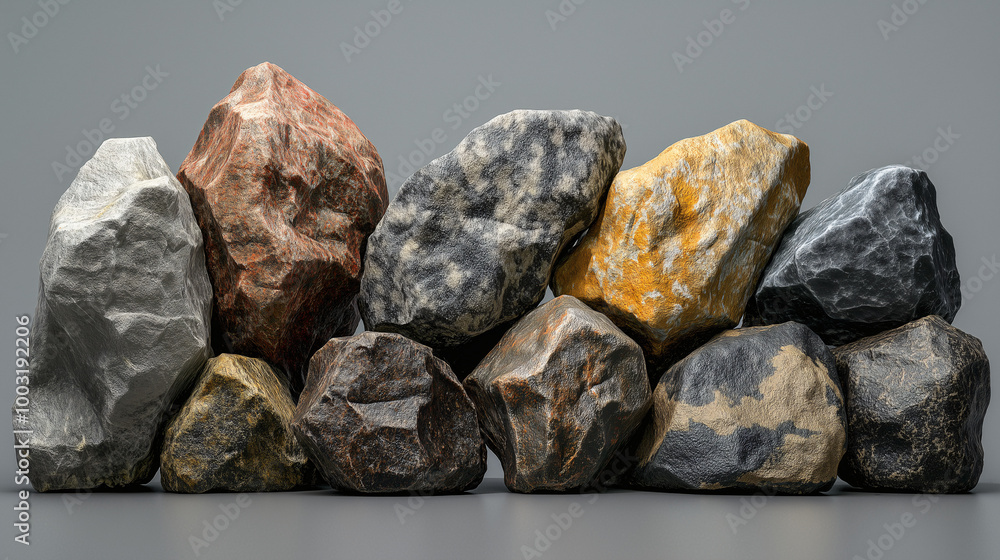 Assorted Natural Stones with Rough Textures on Neutral Background Assorted Natural Stones with Rough Textures on Neutral Background