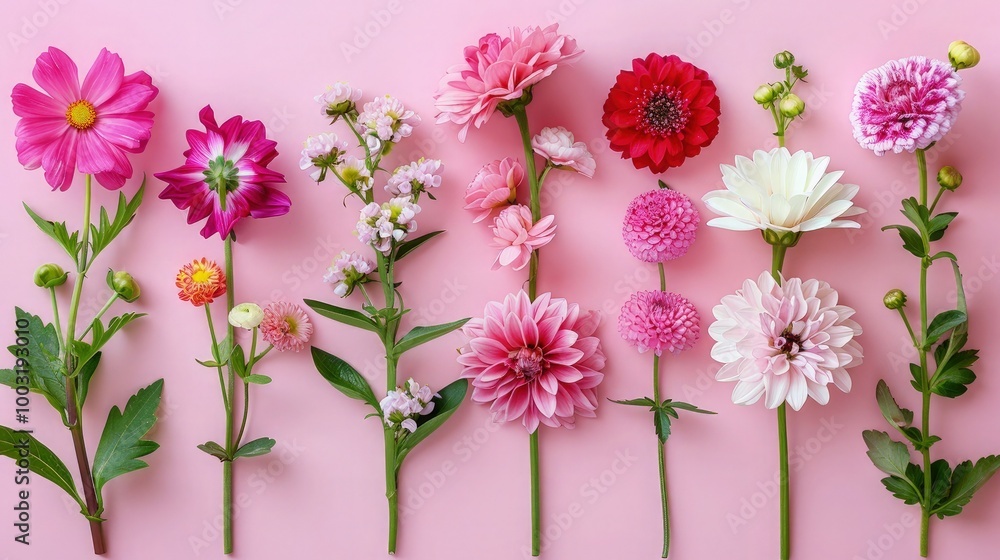 Random flowers on soft color background, romantic feminine composition, wedding invitation concept. Random flowers on soft color background, romantic feminine composition, wedding invitation concept.