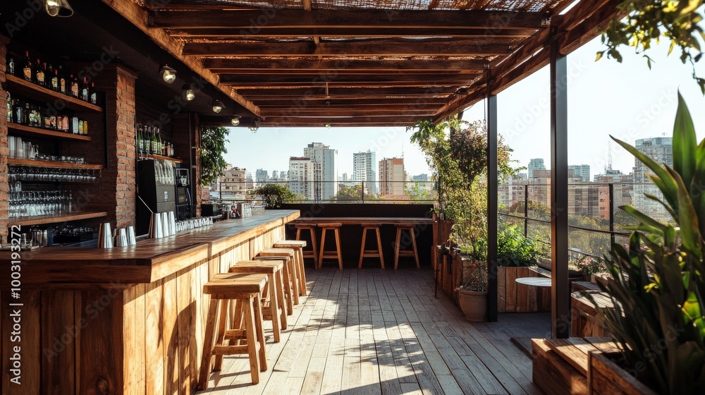 Fototapeta premium Rooftop Bar with Stunning City Skyline View