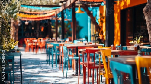 Wallpaper Mural Vibrant Outdoor Dining Experience in a Colorful Marketplace Torontodigital.ca