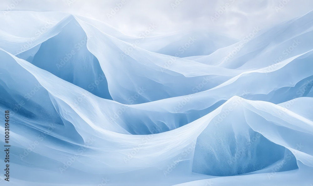 Fototapeta premium Abstract icy formations: delicate layers of ice reflecting subtle winter light in a minimalist design