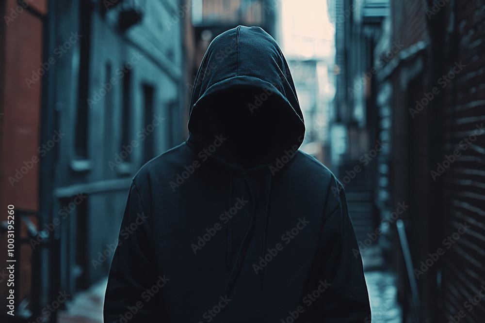 Mysterious hooded figure standing in a dark alley surrounded by brick walls and dim lighting creating a shadowy atmosphere
Mysterious hooded figure standing in a dark alley surrounded by brick walls and dim lighting creating a shadowy atmosphere