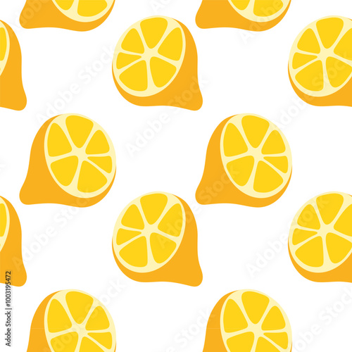 Repetitive pattern of yellow lemons on a white background showcasing a fresh and vibrant design