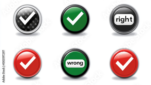 This set includes check mark icons, like a checkbox, right and wrong buttons, and yes/no symbols. The icons are green for 