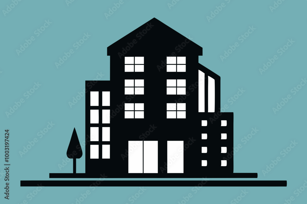 Fototapeta premium Real estate single apartment silhouette black Vector art illustration
