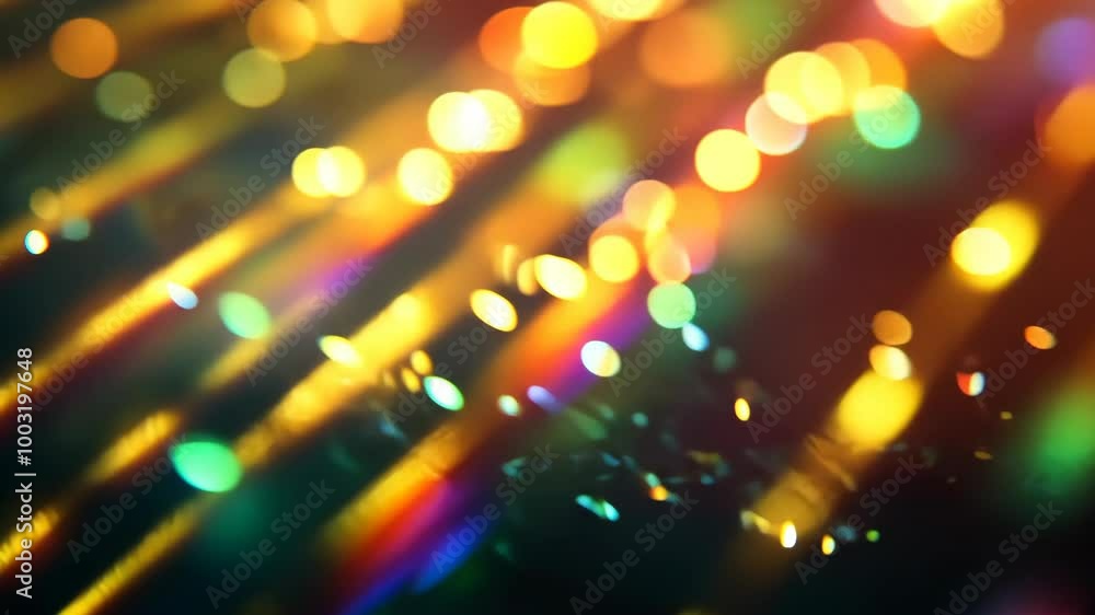 Golden and green lights blur into abstract shapes, creating a mesmerizing pattern against a dark background Golden and green lights blur into abstract shapes, creating a mesmerizing pattern against a dark background