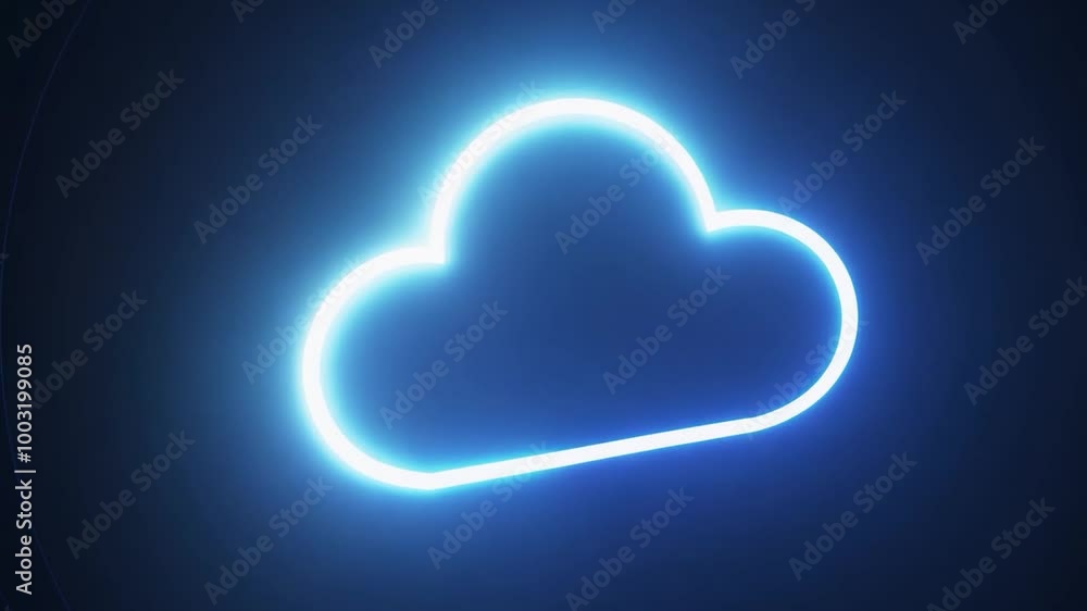 Glowing neon cloud icon features a dynamic color change against a dark background, creating a modern and futuristic visual element that symbolizes technology and communication Glowing neon cloud icon features a dynamic color change against a dark background, creating a modern and futuristic visual element that symbolizes technology and communication