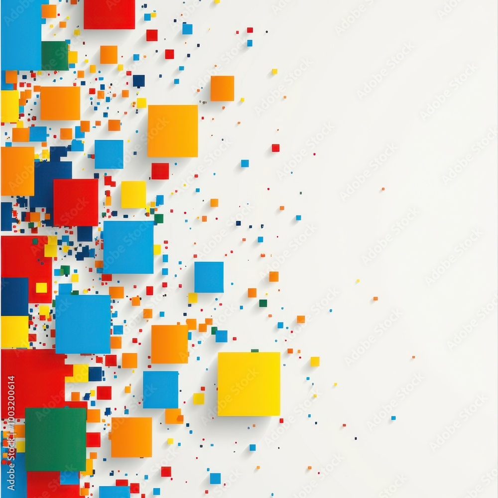 Abstract background with colorful squares and modern geometric shapes creating a vibrant visual explosion Abstract background with colorful squares and modern geometric shapes creating a vibrant visual explosion