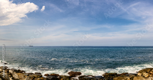 Obraz na płótnie Panoramic view of Caribbean beach on a sunny day. Macuto, La Guaira state. Venezuela w salonie