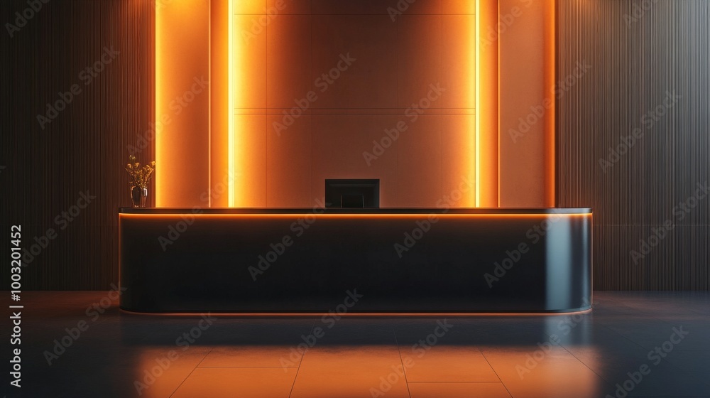 custom made wallpaper toronto digitalElegant Modern Hotel Lobby Interior with Orange Lighting