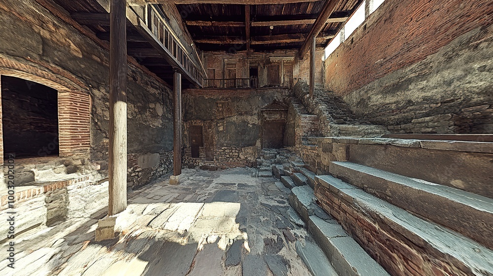 Fototapeta premium A virtual reality tour of a historical site, with detailed 3D reconstructions allowing users to explore the location as it was in the past