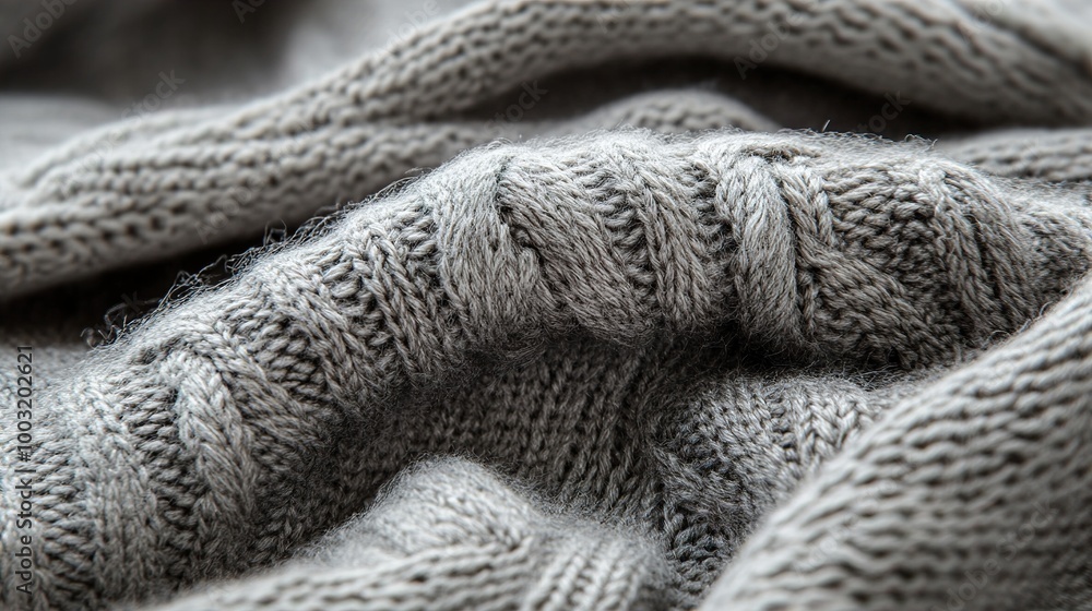 Close Up of Knitted Fabric Texture - Gray Wool Sweater Close Up of Knitted Fabric Texture - Gray Wool Sweater