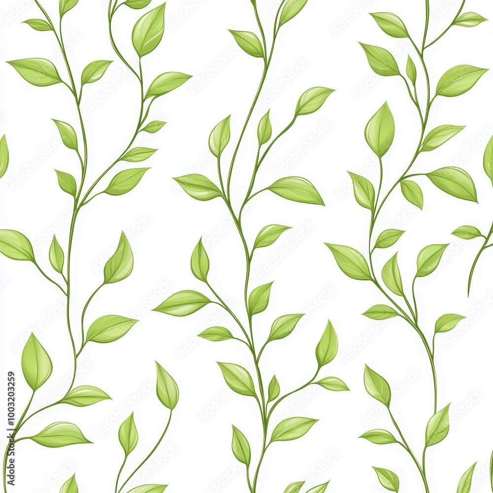 Fototapeta premium An elegant thin branch of a tree with leaves. An elegant Seamless Floral Background, Wallpaper.