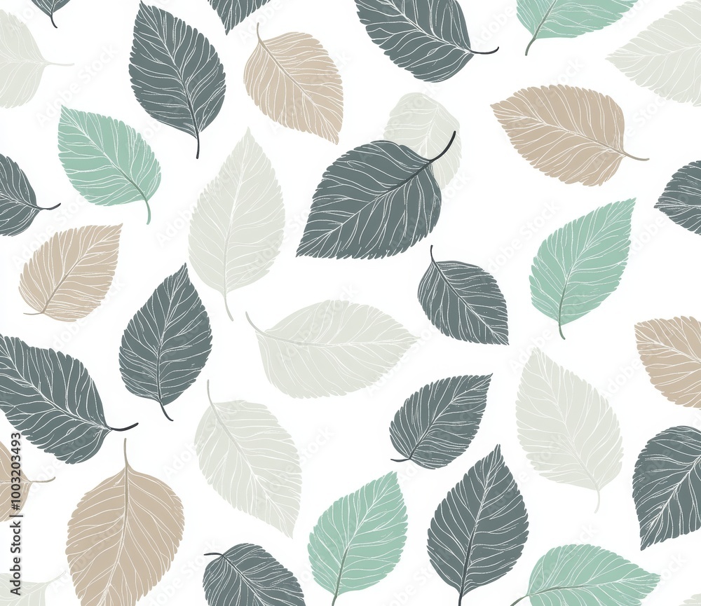 Obraz premium Green leaves seamless pattern. Abstract grid background. Geometric texture.