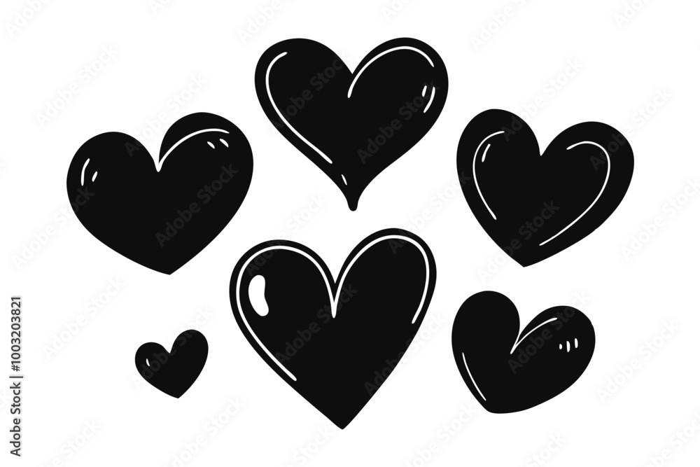Set of black hand drawn hearts. Hand drawn marker hearts isolated on white background. Vector illustration Set of black hand drawn hearts. Hand drawn marker hearts isolated on white background. Vector illustration