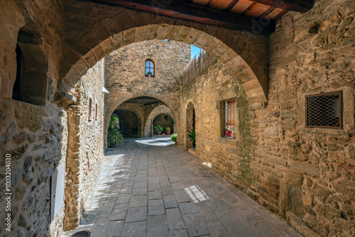 Picturesque medieval town of Monells. Girona, Costa Brava. Catalonia. Spain