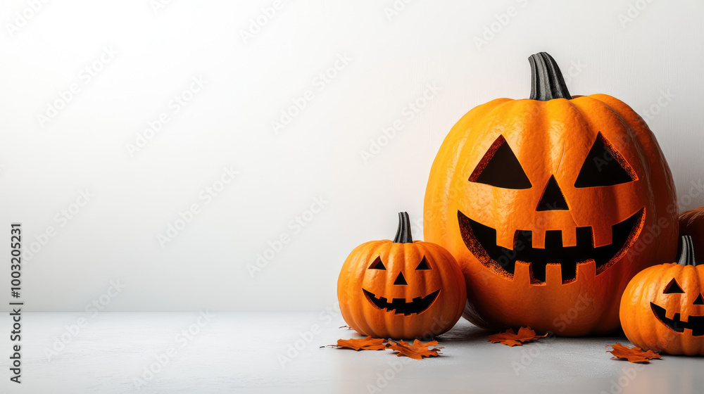 carved pumpkins on plain white background carved pumpkins on plain white background
