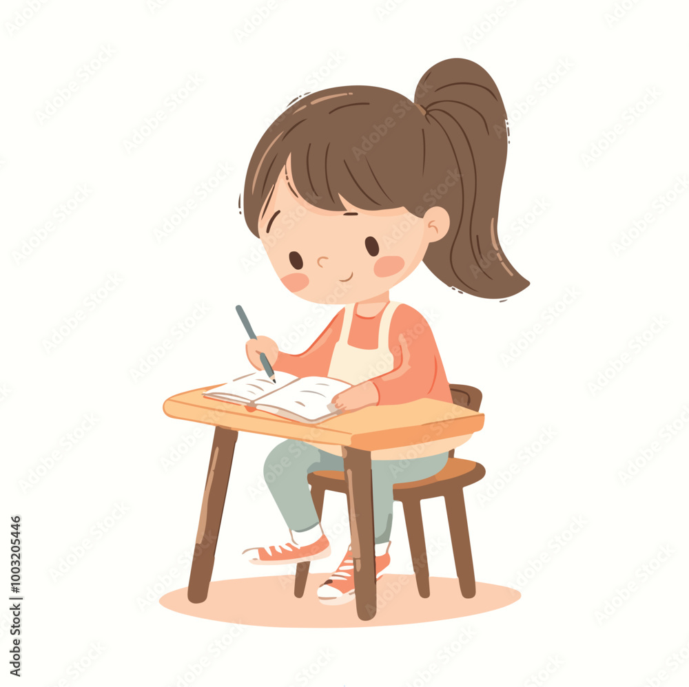 Girl Writing with a Pen Vector Flat illustration Girl Writing with a Pen Vector Flat illustration
