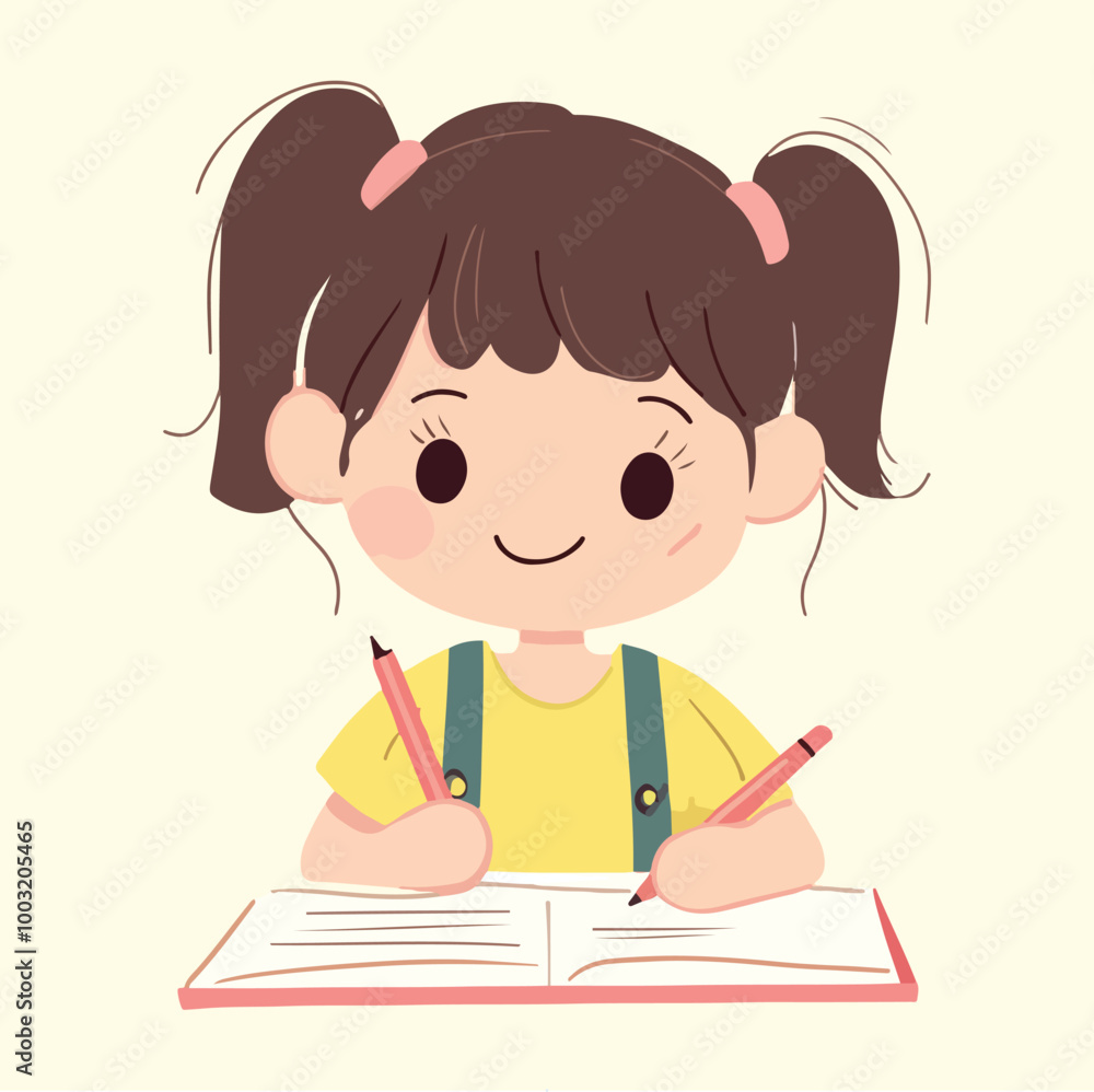 Girl Writing with a Pen Vector Flat illustration Girl Writing with a Pen Vector Flat illustration