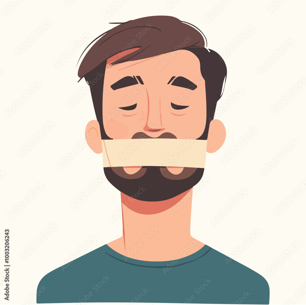 Young guy with a sealed mouth. The man cannot speak Flat illustration Young guy with a sealed mouth. The man cannot speak Flat illustration