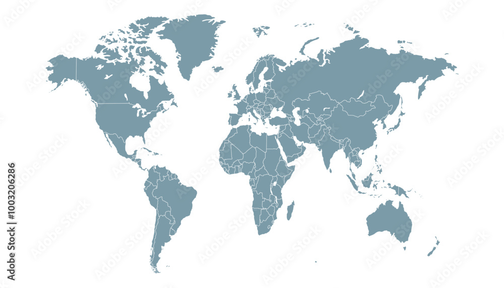 Naklejka premium World map. Grey modern vector map. Silhouette map.