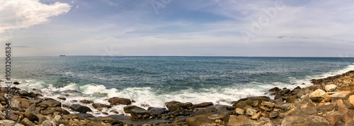 Obraz na płótnie Panoramic view of Caribbean beach on a sunny day. Macuto, La Guaira state. Venezuela w salonie