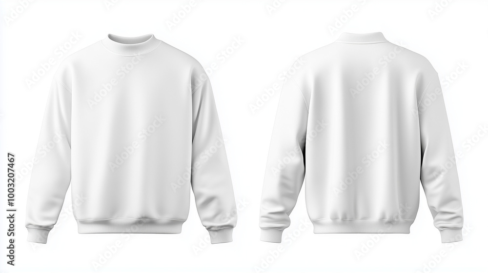 Set of white sweatshirt front and back long sleeve on white background, mockup template for artwork. Set of white sweatshirt front and back long sleeve on white background, mockup template for artwork.