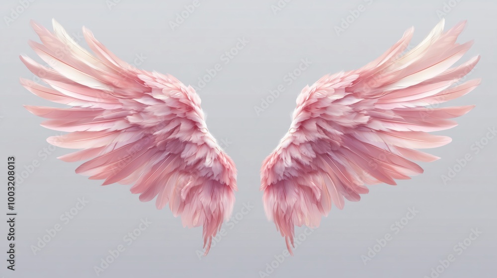 Pink angel wings, soft feathers, ethereal design Pink angel wings, soft feathers, ethereal design