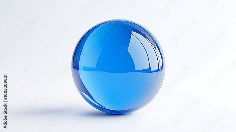 Minimalist Blue Glass Sphere on White Background Reflecting Light Minimalist Blue Glass Sphere on White Background Reflecting Light