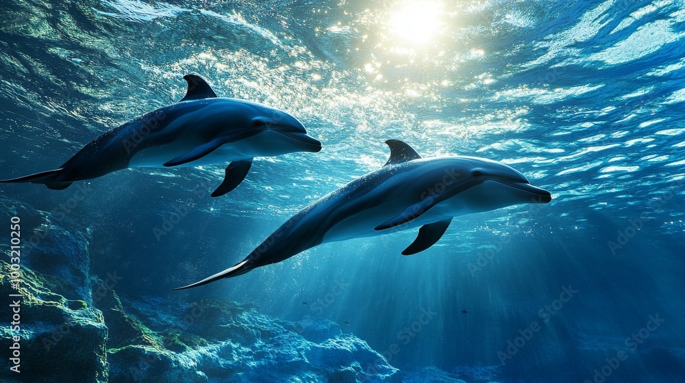 Photo image of a dolphin swimming in the water on an HD 8K wallpaper Photo image of a dolphin swimming in the water on an HD 8K wallpaper